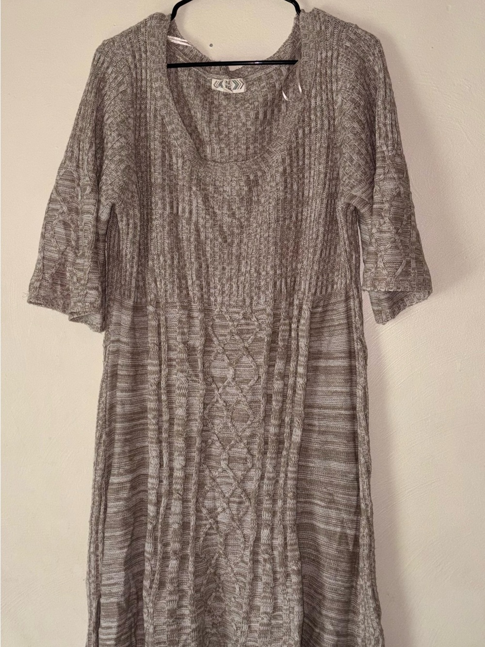Pink Rose Gray Knit Mini Dress with Cable Detail